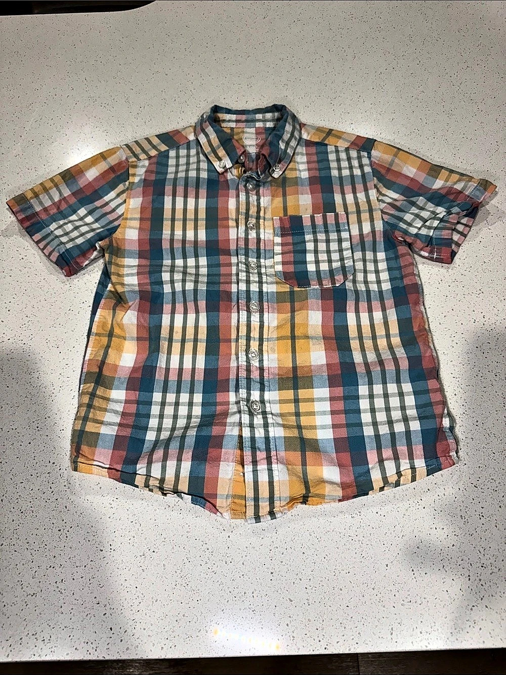 Wonder Nation Boys Small Plaid Button-Down Shirt Blue